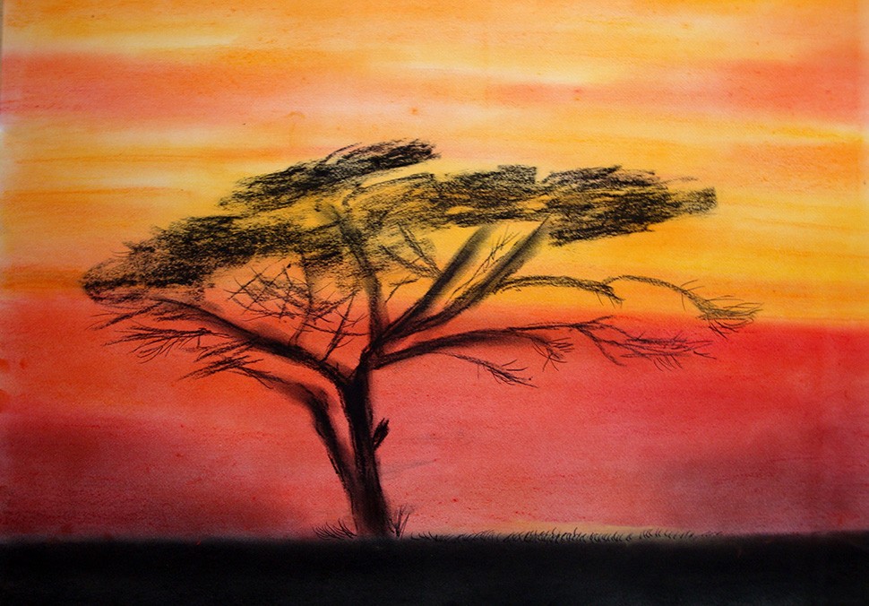 Pastellmalerei: »Sonnenuntergang in Afrika«, März 2011 | © mh