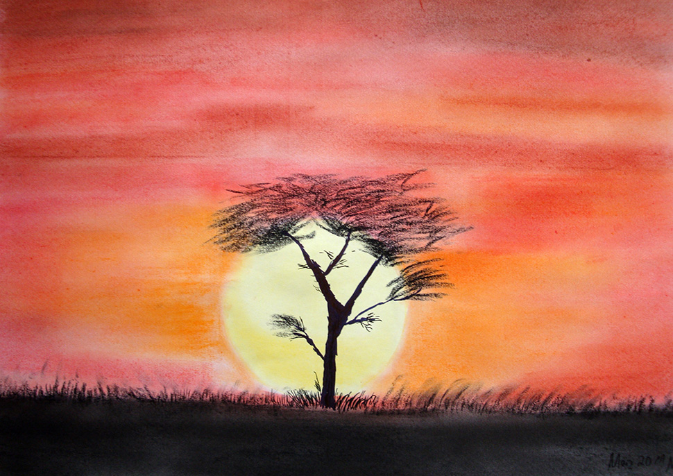 Pastellmalerei: »Sonnenaufgang in Afrika«, März 2011 | © mh